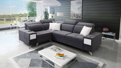 Eckcouch Sofa Couch L-Form Ecksofa mit Schlaffunktion und Bettkasten DEOS II