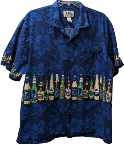 VTG Beer Bottles Hawaiian Shirt Mens 3X Blue Cotton Button Up KYS Hawaii USA 80s - Picture 4 of 7
