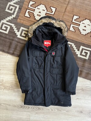 Fjallraven Kodiak Hydratic Women s Fur Trim Winter Black Parka Jacket Size XXS 