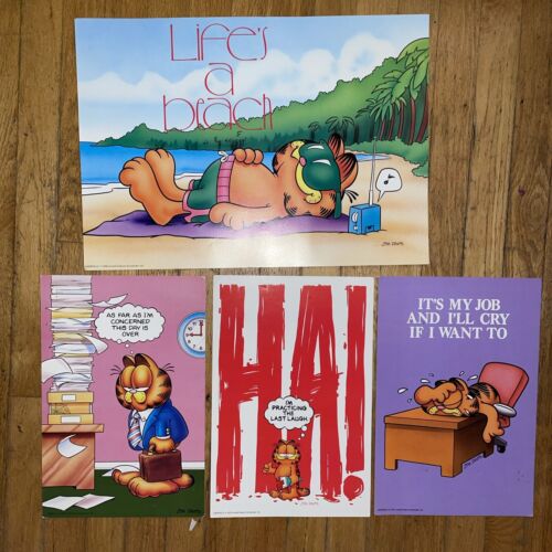 Lot de 4 imprimés de dessins animés vintage Garfield Argus toile de fond Jim Davis différentes tailles - Photo 1/6