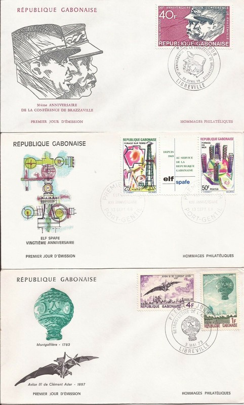 GABON- 6 different FDCs- 1970s/1 from 60s (8 dupes of ones shown) Total 14 cover