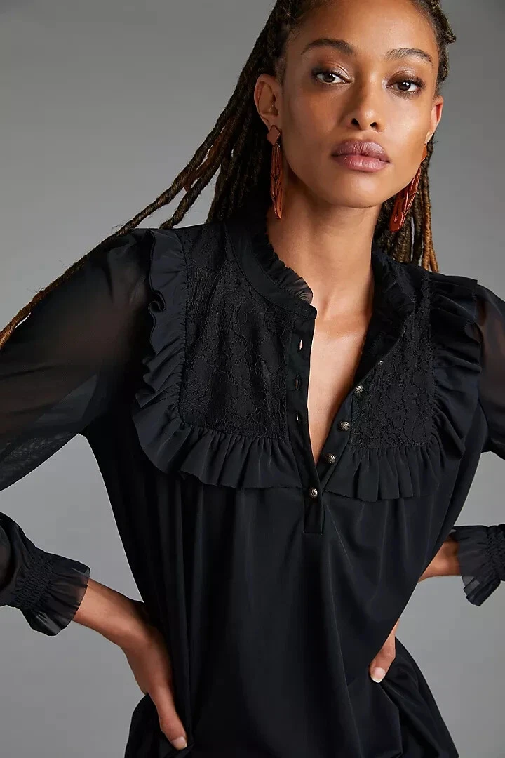 Black ruffle cheap lace top