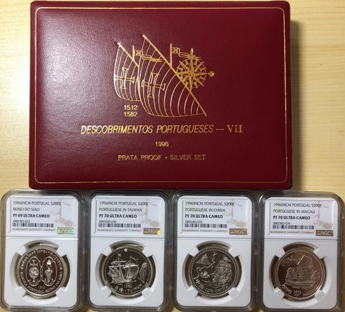 1996 Portugal 4 x 200 Escudos Silver Taiwan China Macau Siam NGC PF69-70