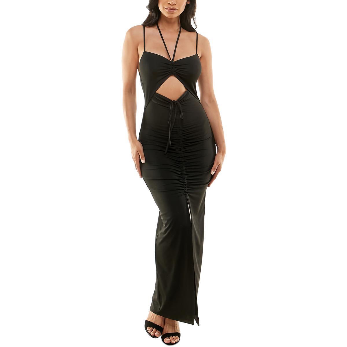 Женское длинное вечернее платье из черного трикотажа с вырезом Bebe для юниорок XL BHFO 8237