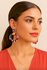Bold Bloom Acrylic Lightweight Multicolor Hoop Earrings - Free Shipping