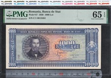 1950 Romania 1000 Lei , PMG 65 EPQ , Gem UNC , Pick# 87