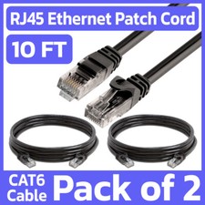 2 Pack Black Cat6 Ethernet Cable 10ft RJ45 Internet Patch Cord LAN Network Wire