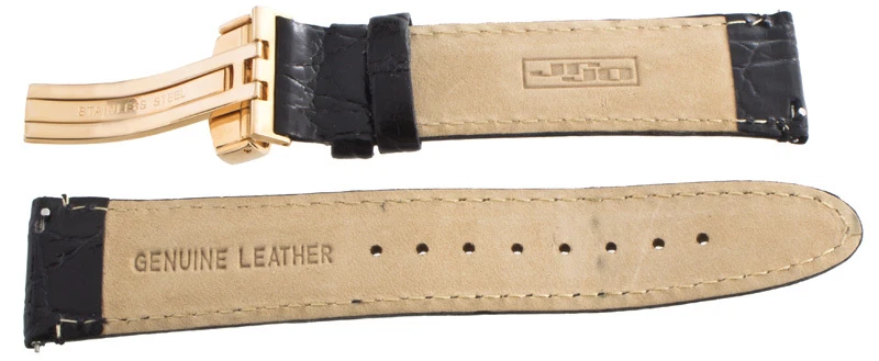 Correa de reloj con hebilla de cuero negro genuino JoJo, JoJino 22 mm tono oro rosa Foto 4 de 4