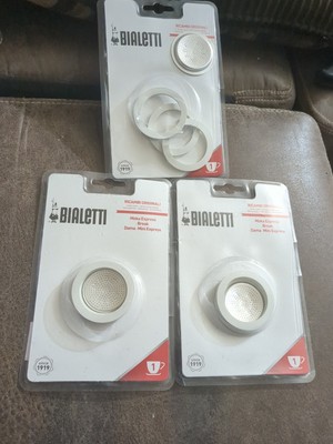 3x Bialetti Moka Express 1 Cup Replacement Filter and 3 Gaskets  White