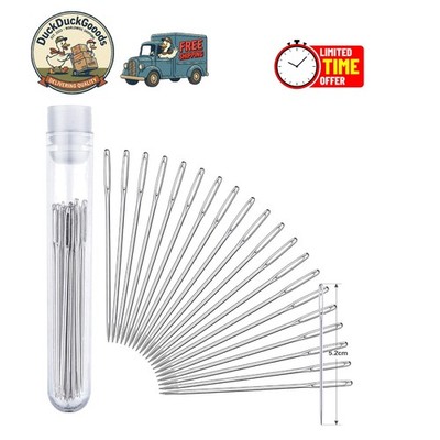 User-Friendly Large-Eye Sewing Needles Set - 20 Durable Needles in Clear Bottle