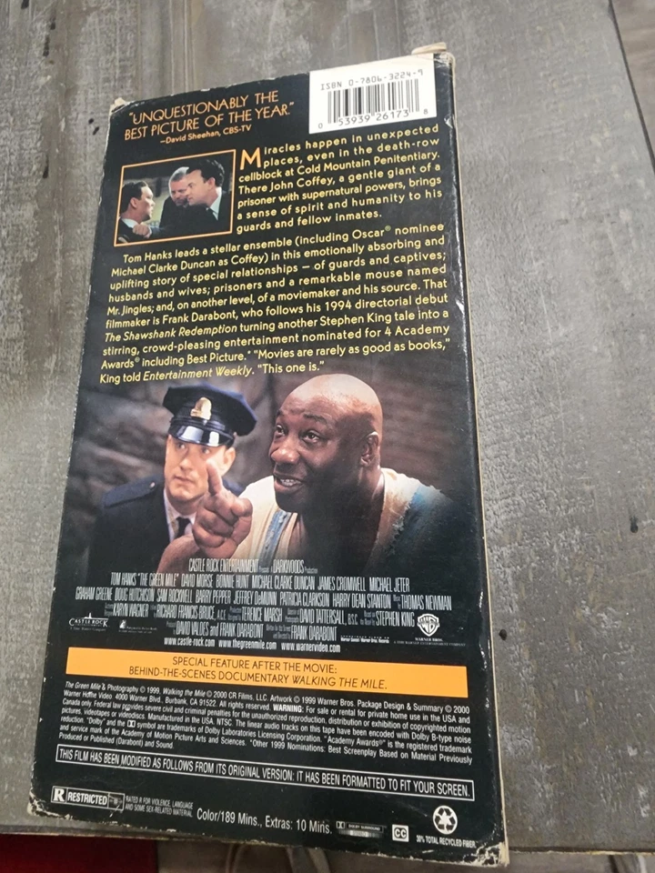 THE GREEN MILE (VHS 1999 2 Tape Set) W/WARNER BROS L@@K Foto 2 de 4