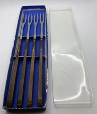 VTG Dykins Ka-Bar Cheese & Chocolate Fondue Forks, Wood Handles, Set of 4