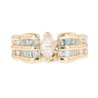 1.05ctw Marquise Cut Diamond w/ Accents Wedding Set Rings 14k Yellow Gold Size 7