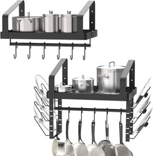 Pot Racks Wall Mounted Set of 2,With Towel Bar and Pots Pans Lids Organizer, Kit