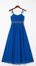 Dollar Womens Royal Blue Beaded Rhinestone Maxi Dress Formal Prom Evening Gown M