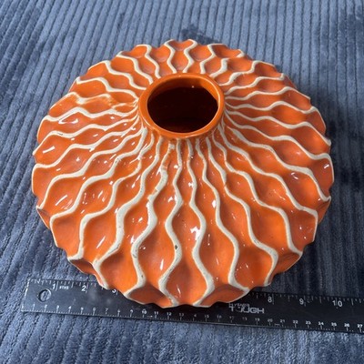 Bed Bath Beyond IMAX Agatha Ceramic Vase Orange & White Wavy Pattern