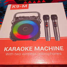 K9-M Portable Karaoke System w/ 2 Wireless Microphones, LED, USB, TF Slot