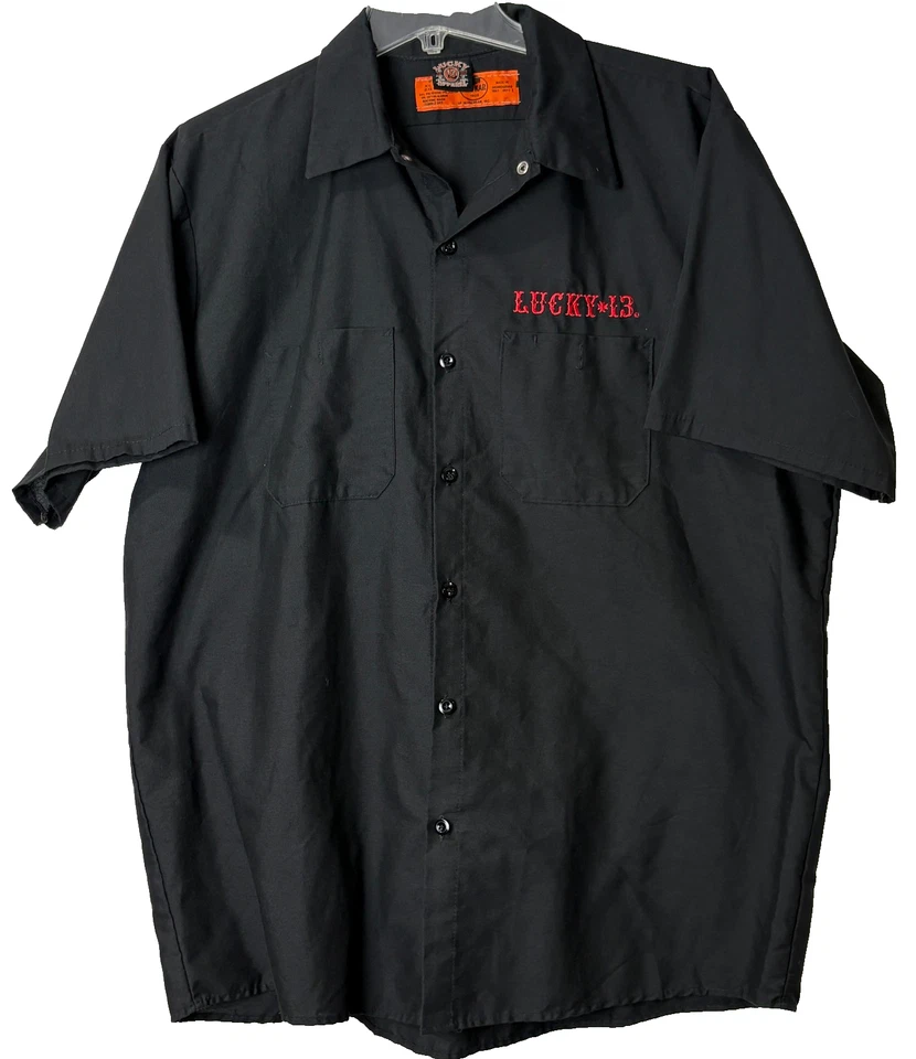 Red Kap Lucky 13 Shirt Mens XL Pinup Girl Heart Wrench Stockings Garter - Image 2 of 4