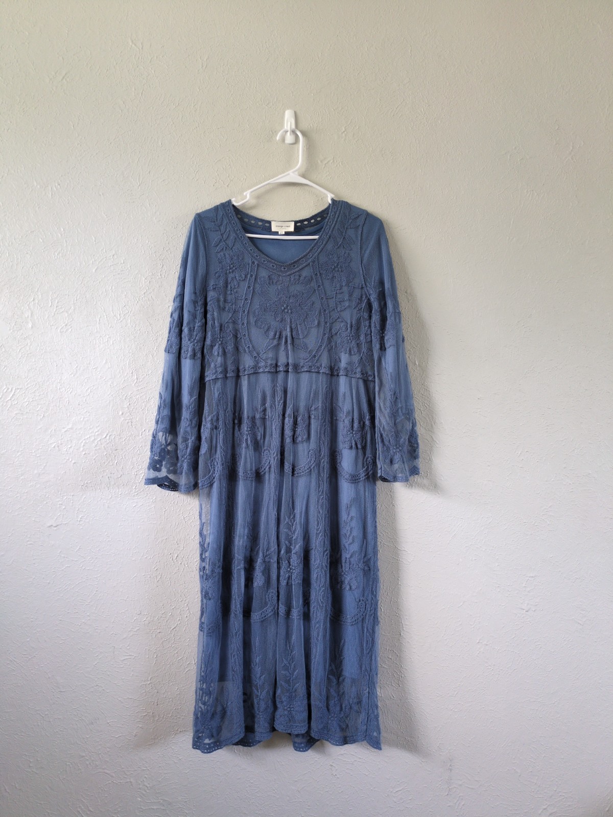 orange creek dusty blue boho lace embroidered midi maxi dress womens M/L