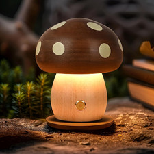Wooden Mushroom Lamp - Rechargeable Touch Mushroom Light, Aesthetic Bedside Nigh