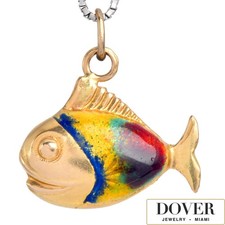 Estate Yellow Gold Enamel Fish Charm Pendant 1.9 Grams NR