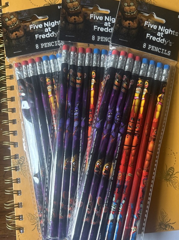 3 sets of 8 (24) NEW FIVE NIGHTS AT FREDDY'S ERASER TOP PENCILS unopened 2017  