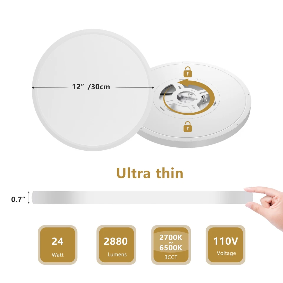 6 Pack 12 Inch 5CCT LED Ceiling Light Flush Mount Dimmable Fixture White 2880LM - Image 2 of 4