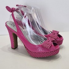 Miss Bisou Women's Size 9M Pink White Polka Dot Heels PinUp Rockabilly Bows