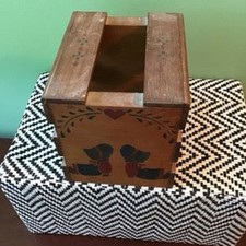 Vintage Wooden Crate Holder Trinket Box Folk ...