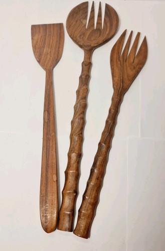 3er Set große Salat Servierlöffel und Gabel aus Teakholz ~ 36 cm - 42 cm - Bild 5 von 11