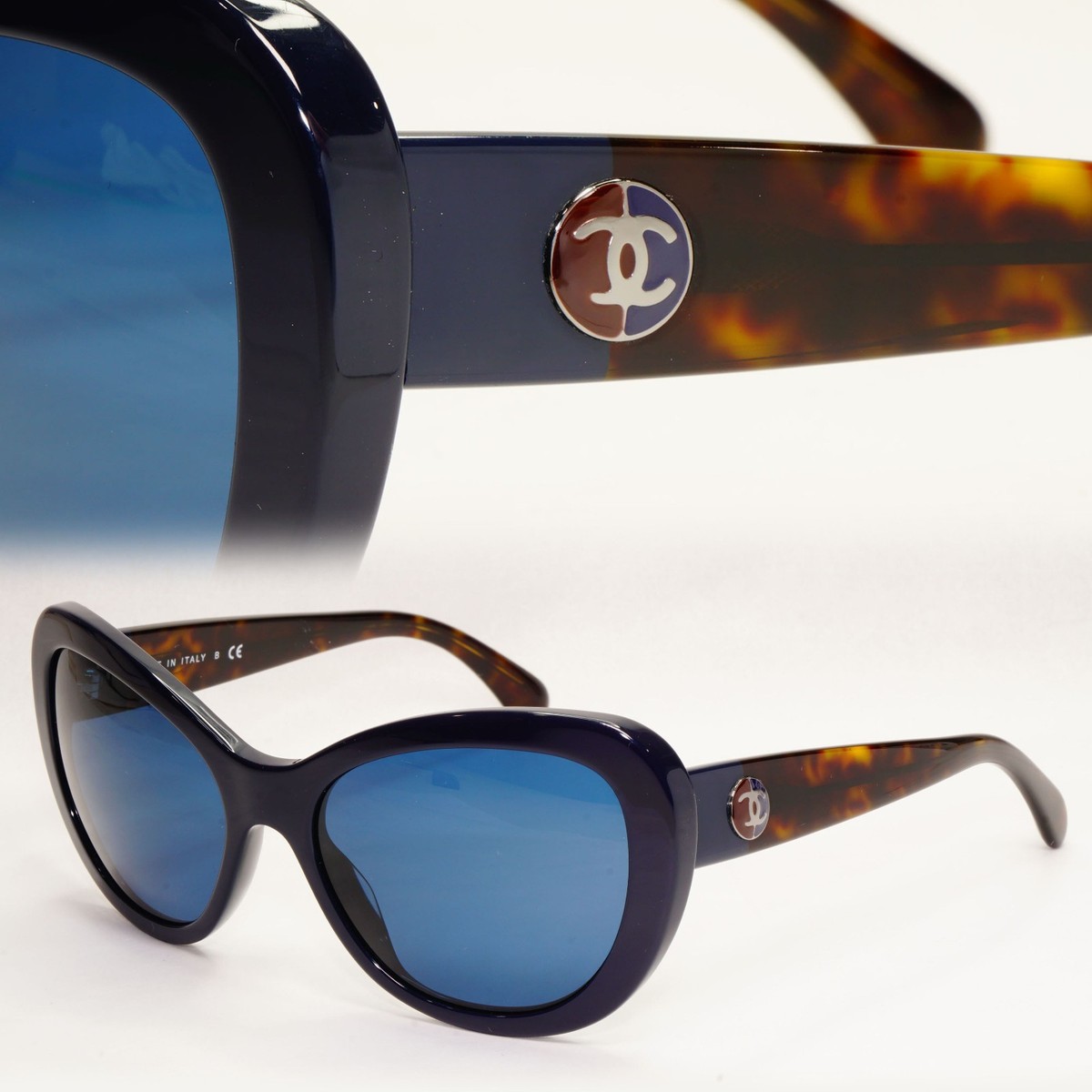 Chanel sunglasses Blue & tortoiseshell. CHANEL Chanel Blue Tortoise Square Sunglasses | Italystation  main image 2