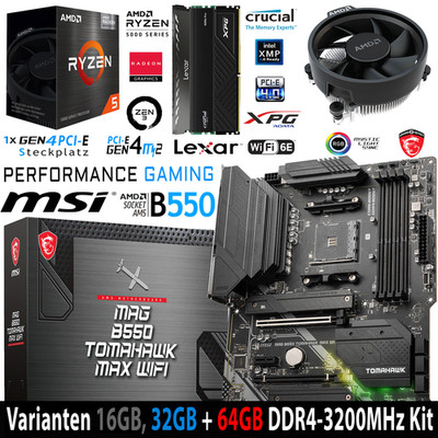 PC Bundle AMD Ryzen 5 5500GT Box MSI B550 Tomahawk Max Wifi mit 16, 32+64GB DDR4