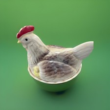 Vintage Ceramic Hen on Nest Egg Holder Chicken Lidded Dish Farmhouse Decor