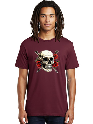 Skull-With-Arrows-And-Roses Mens Graphic Tee, 100% Cotton, Casual Summer Wear