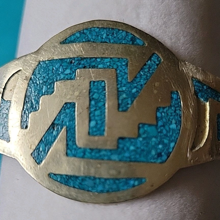 Turquoise Statement Bracelet~ Silverplate~Vtg~Som… - image 2