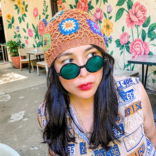 hand crocheted granny core fairy Y2K rainbow multicolor beanie hat OS