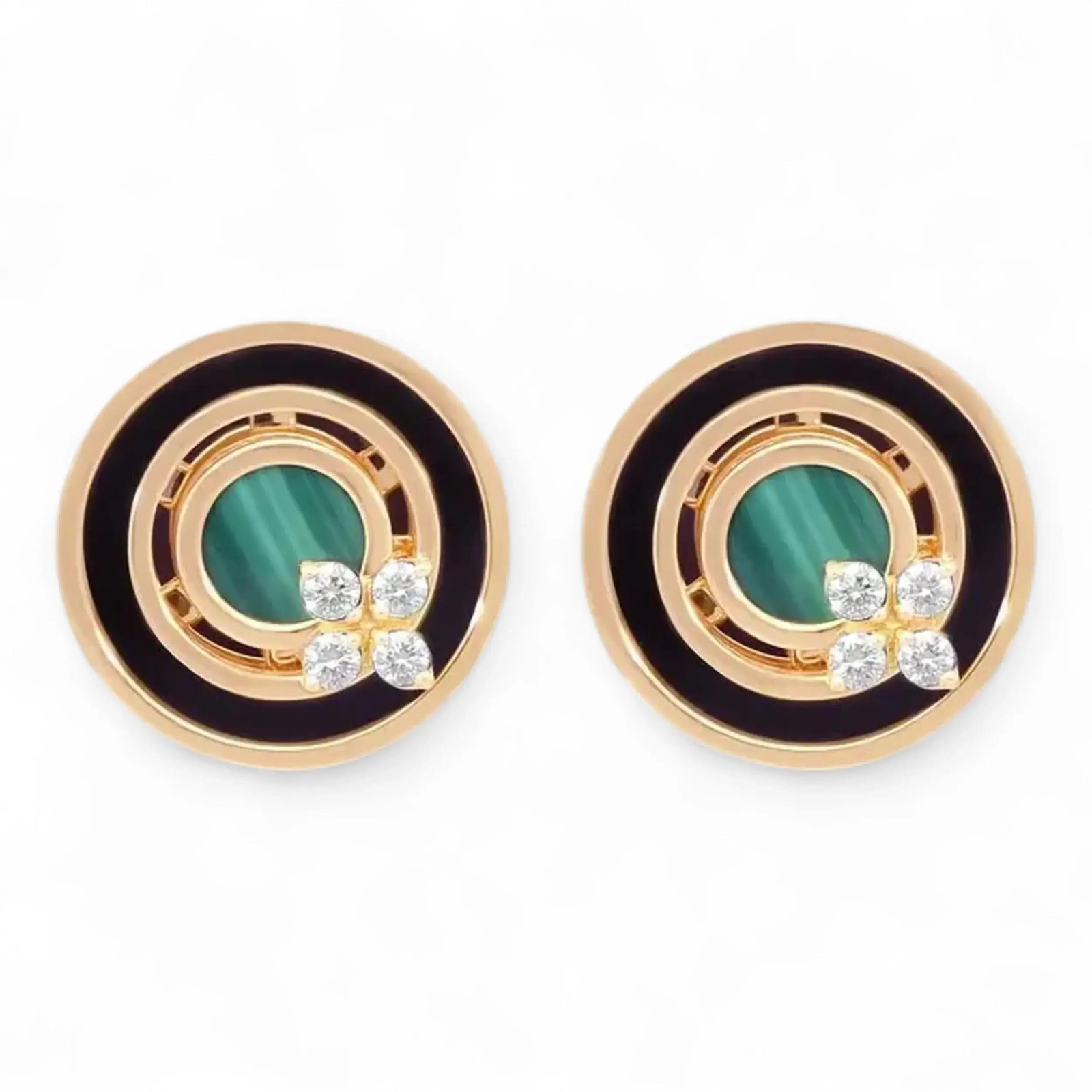Roberto Coin Love in Verona Black Jade & Malachite Studs Earrings 18K Rose Gold