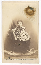 Germany girl rocking horse lock of hair attached Berlin 1860s cdv
