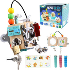 Busy Cube for Kids 15-In-1 Sensory Busy Board Travel Toy Handmade Montessori Edu
