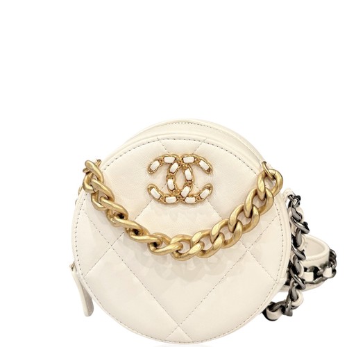 Chanel 19 Round Clutch With Chain White Lambskin (al042026a3)