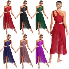 Women Dancewear Waltz Leotard One Shoulder Dress Dance Costume Ballroom Flowy