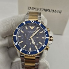 NEU EMPORIO ARMANI HERREN UHR AR11362 ZWEIFARBIGES ARMBAND & BLAUES ZIFFERBLATT