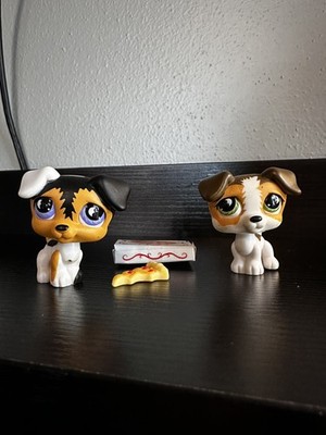 Hasbro Littlest Pet Shop dog pet pair jack russel #803 #804 w pizza accessories