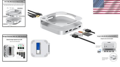 Multi-Function Aluminum Dock for Mac Mini M4 with 8TB SSD Support