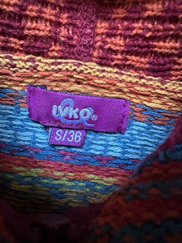 Luxus IVKO extra feine Lammwolle Mantel mit Kapuze Long Cardigan Ethno Blumen Strick S - Bild 2 von 14