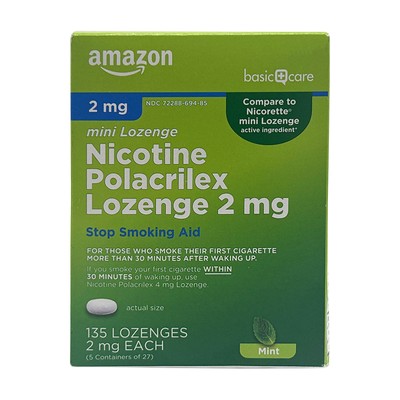 Amazon Basic Care 2 mg  Mini Lozenge Nicotine Polacrilex 135 Lozenge Exp 07/2027