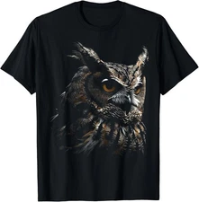NEW! Owl Portrait Artwork | Animal Motif Owl T-Shirt - MADE IN USA