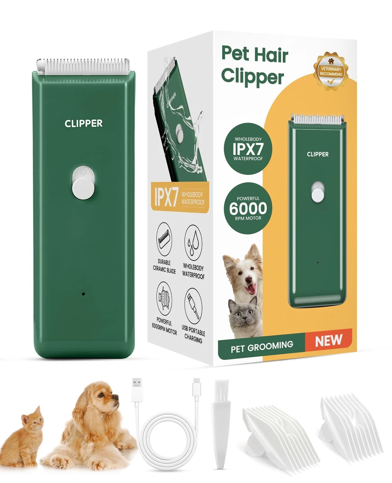 Pet Clippers for Dog Hair Grooming Low Noise, Rechargeable Cordless Cat Shave...