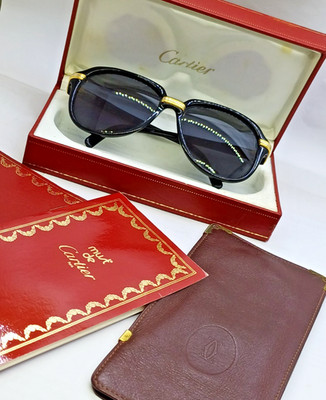 VITAGE CARTIER VITESSE LUXURY SUNGLASSES PIANO BLACK 24K GOLD P. FRANCE MENS BOX