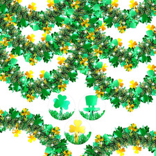 50FT St Patrick'S Day Tinsel Garland, Green Gold Shamrock Hat Tinsel Garland Clo